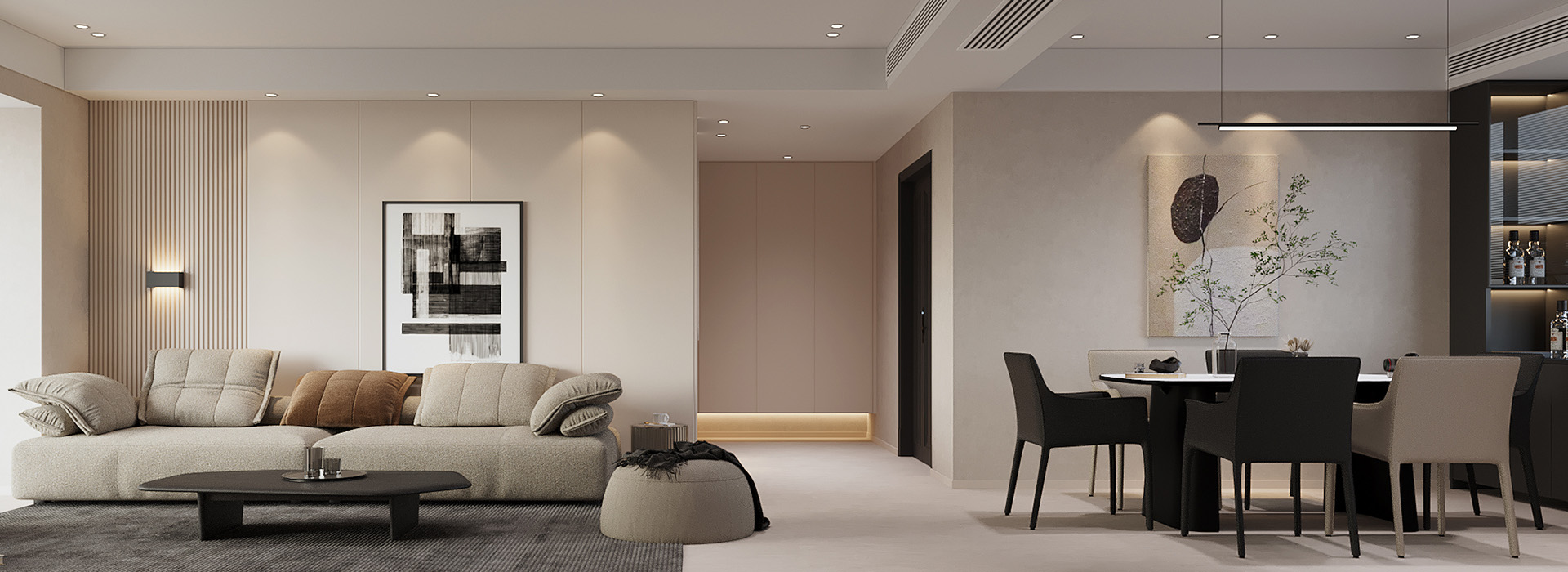 華發中央首府裝修,現代奶油