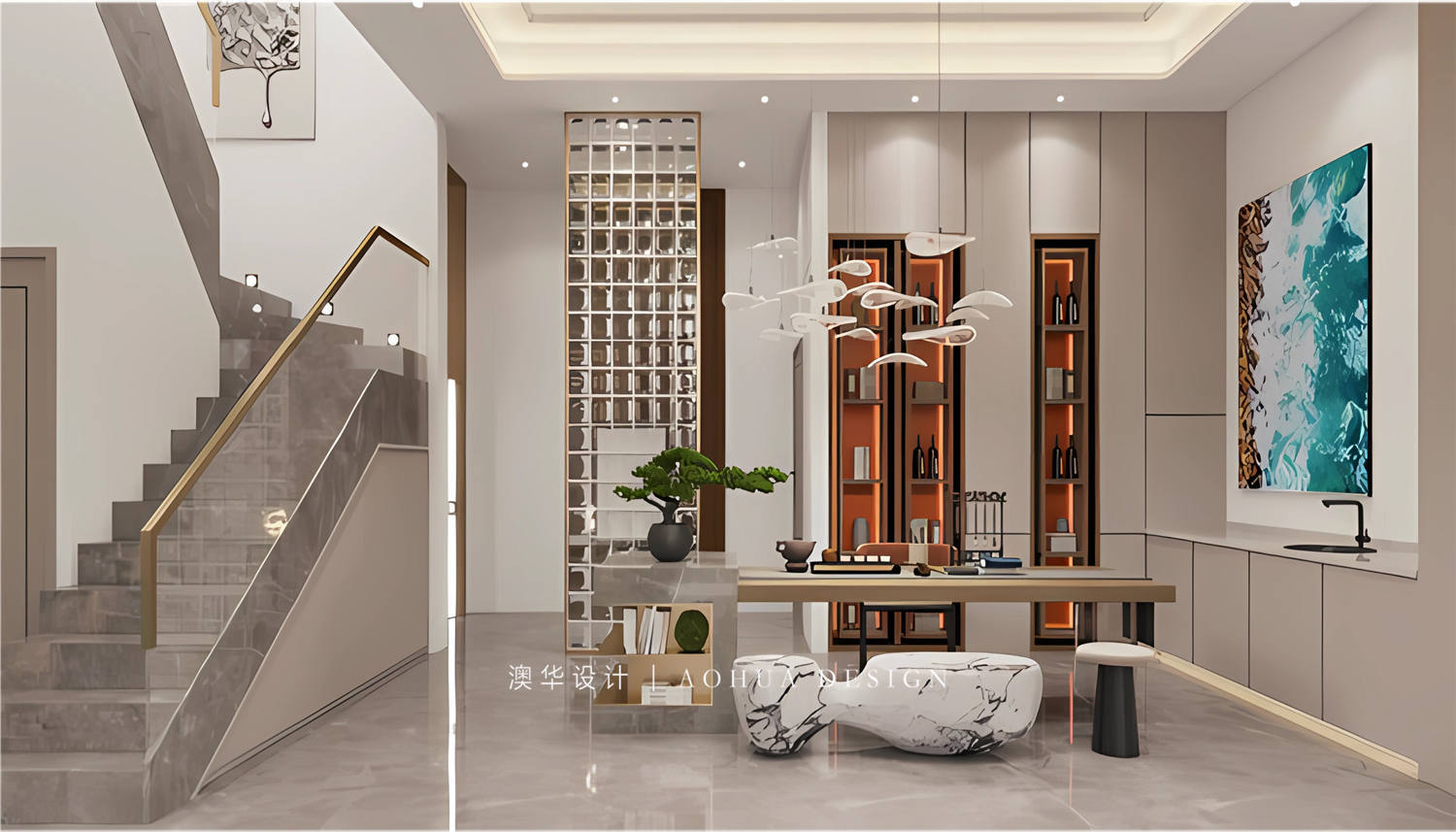 綠地美湖別墅裝修,輕奢風格裝修